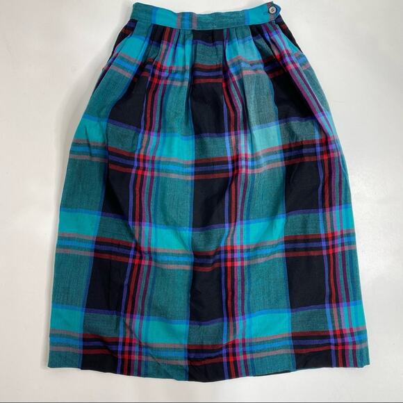 Stephanie Edwards Vintage Wool Plaid Pleated Midi Skirt - Picture 1 of 14